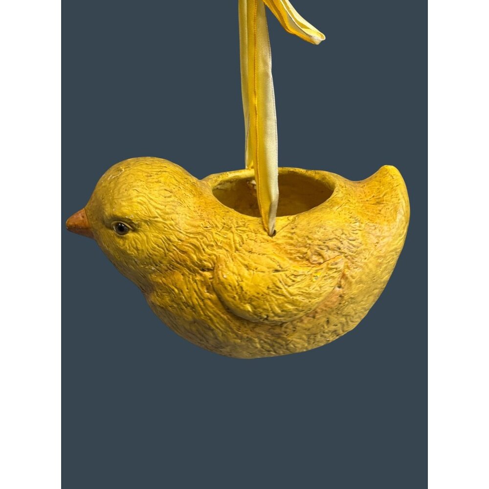 Vintage Bethany Lowe Hand Signed Paper Pulp Chick Bucket Basket Yellow 8" 1990's - Picture 6 of 8